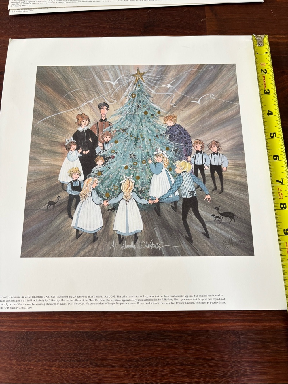 Holiday Family Christmas Tree Art Print in Green and Gold P Buckley Moss